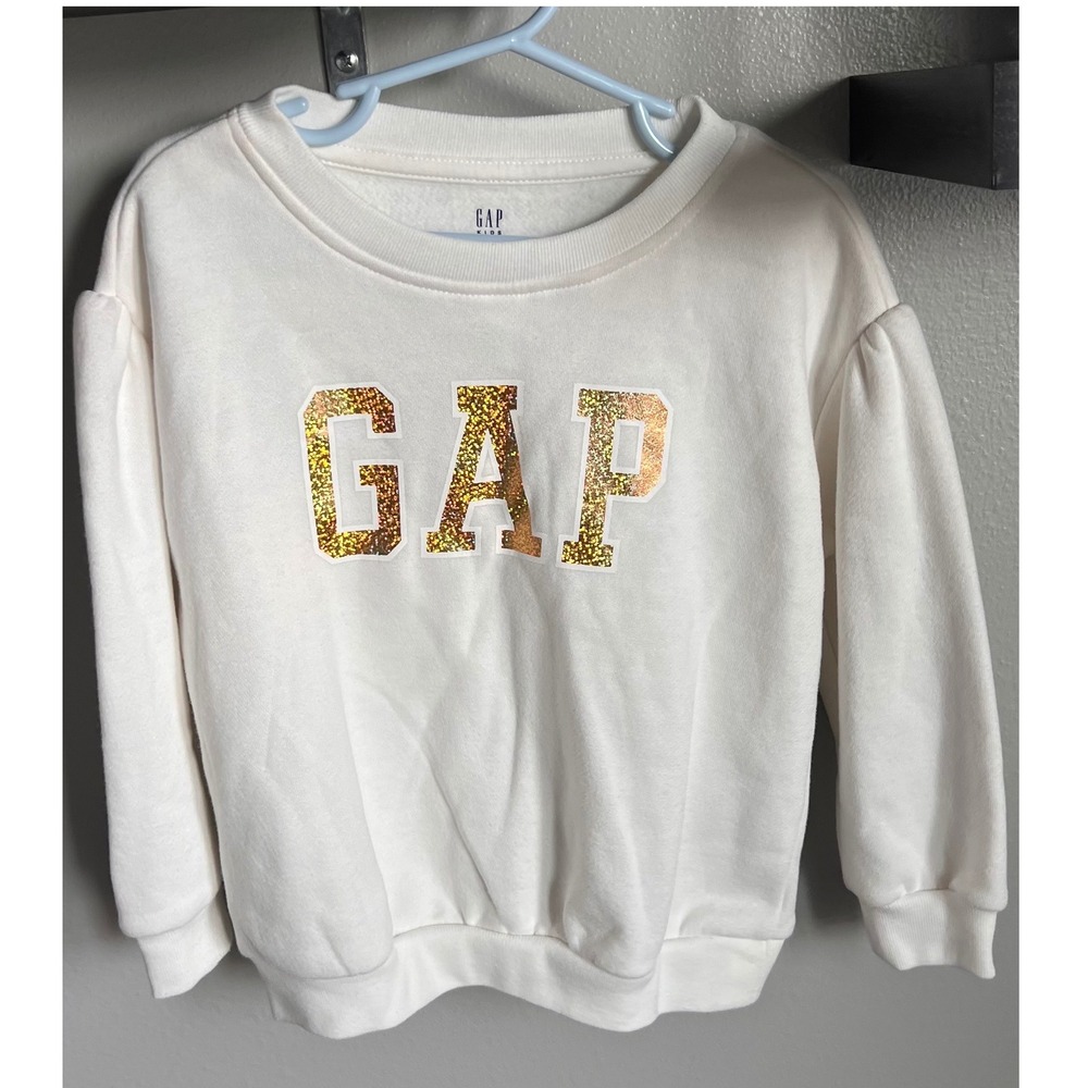 Gap Kids Girls Cream Gold Glitter Logo Sweatshirt 3T